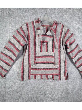 Artesanias Women's Long Sleeve Hooded Drug Rug Multi Color Striped Size S Surf